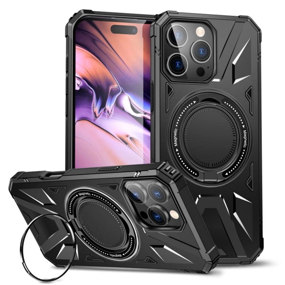 Iphone 15 Pro Max 6.7" Case: 360 Spin Magnetic Stand, Magsafe Compatible, Mil-Grade Shockproof, Black 9482726164579