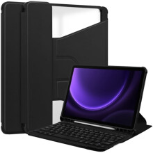 Compatibel met Samsung Galaxy Tab S9FE360Rotation transparante smartcase van leer met toetsenbord, zwart