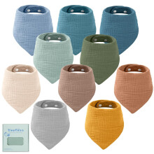 Baberos para bebés, paquete de 10 baberos tipo bandana, 100 % algodón, baberos suaves y absorbentes de 6 capas para niños y niñas.