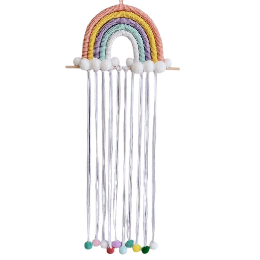 Nordic Style Bowknot Plush Balls Decor Wall Hanging Decor with Lanyard Cute Rainbow Clouds Tapestry Ornament Window Decor