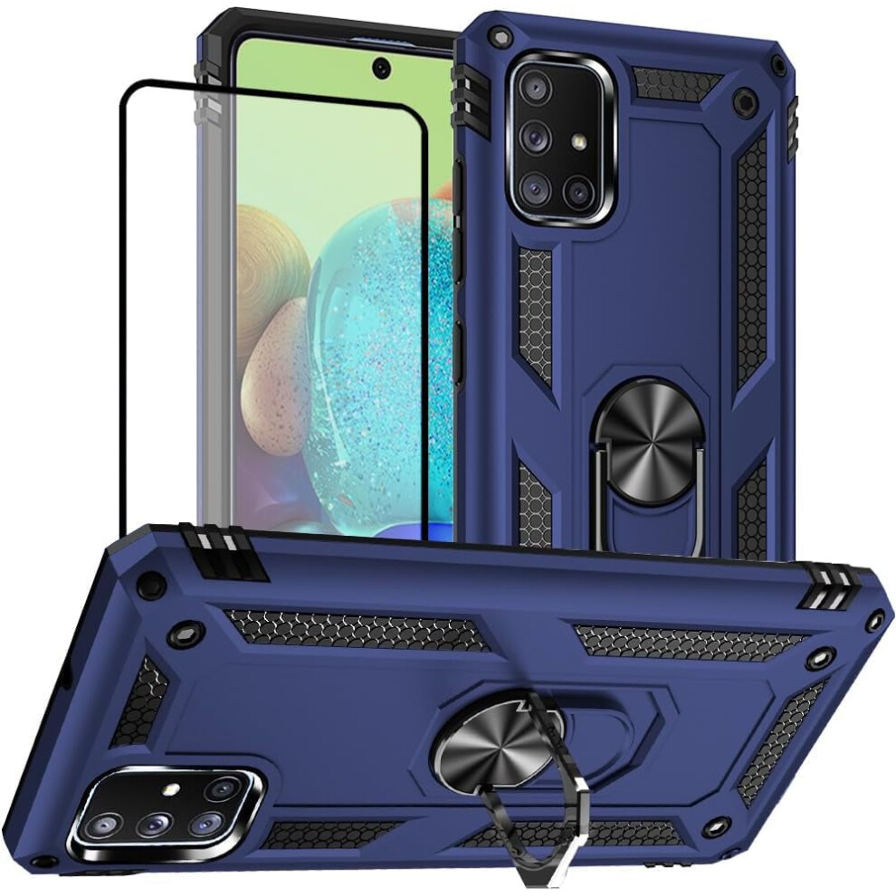 Compatible With Samsung A71 5G Case + Screen Protector, Military-Grade Protective Case With Ring (Blue) Blue 9193271119593