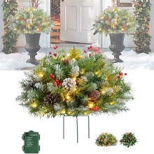Décorations de Noël pour pots de fleurs, sapins de Noël artificiels pré-illuminés, lot de 2 décorations givrées pour pots de fleurs, 60 cm,