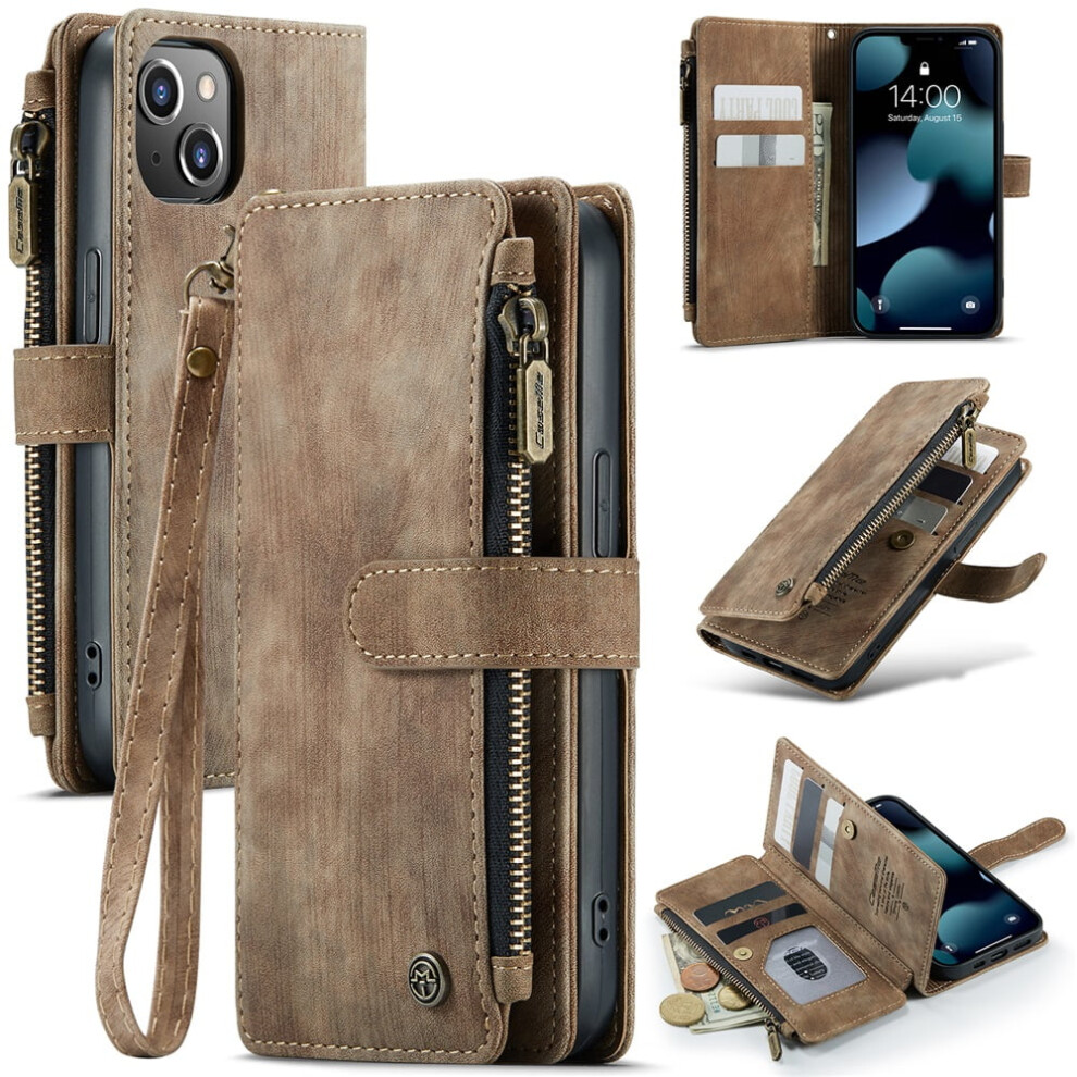 Caseme Wallet Case For Iphone 11 (6.1") Â Pu Leather Magnetic Flip, Lanyard Strap, Zipper Card Holder, Brown 9193271120490