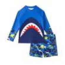 Boys Two Piece Swimsuits Rash Guard Ruffle Short Sleeves Beach Swimwear UPF 50 and Blue 7 Years