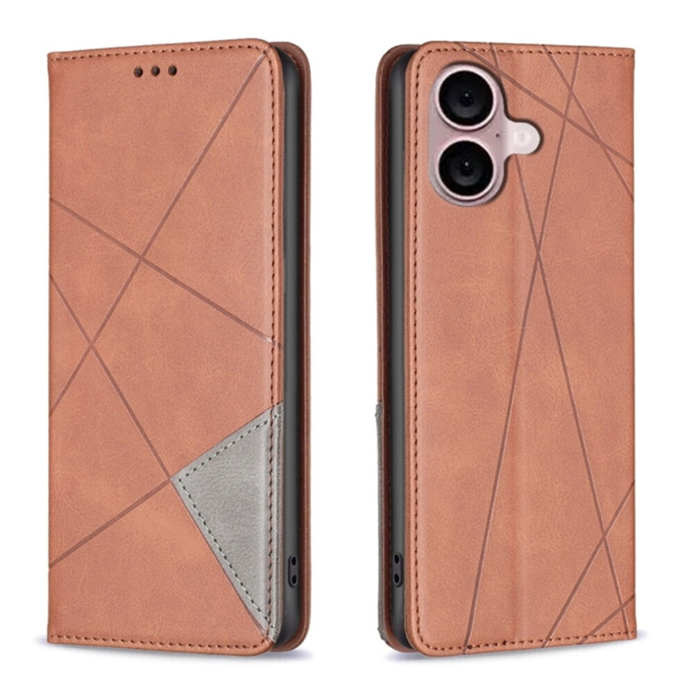Rhombus Flip Wallet Leather Case For Iphone 16 Â Magnetic, Shockproof, Kickstand, Card Holder, Brown 9193271121084