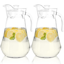 2 Pack Plastic Pitcher, 2L Clear Iced Water Jug with Lid and Handle, Heat Resistant Tea Pitcher for Lemonade, Juice, Milk, Cold or Hot Beverage