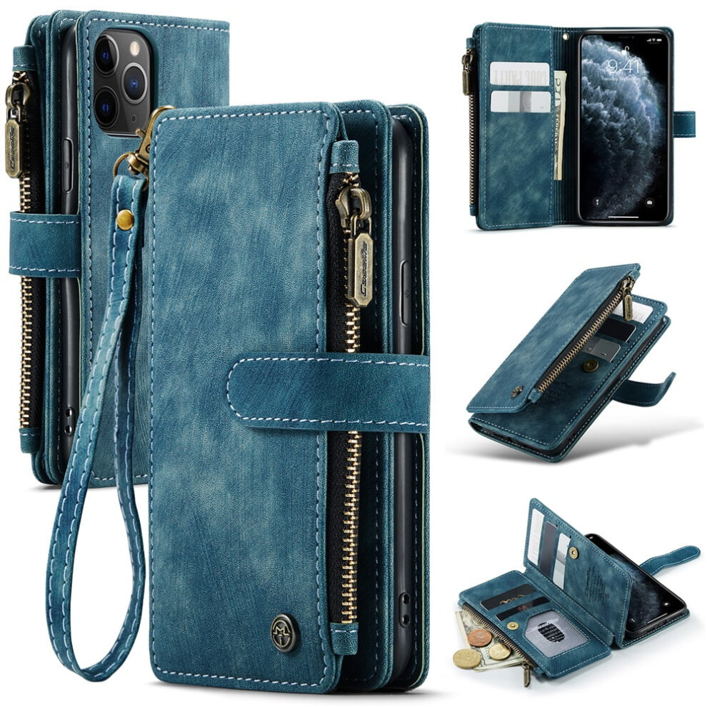 Caseme Wallet Case For Iphone 11 Pro (5.8") Â Pu Leather, Magnetic Flip, Lanyard Strap, Zipper Card Holder, Blue 9193271122746