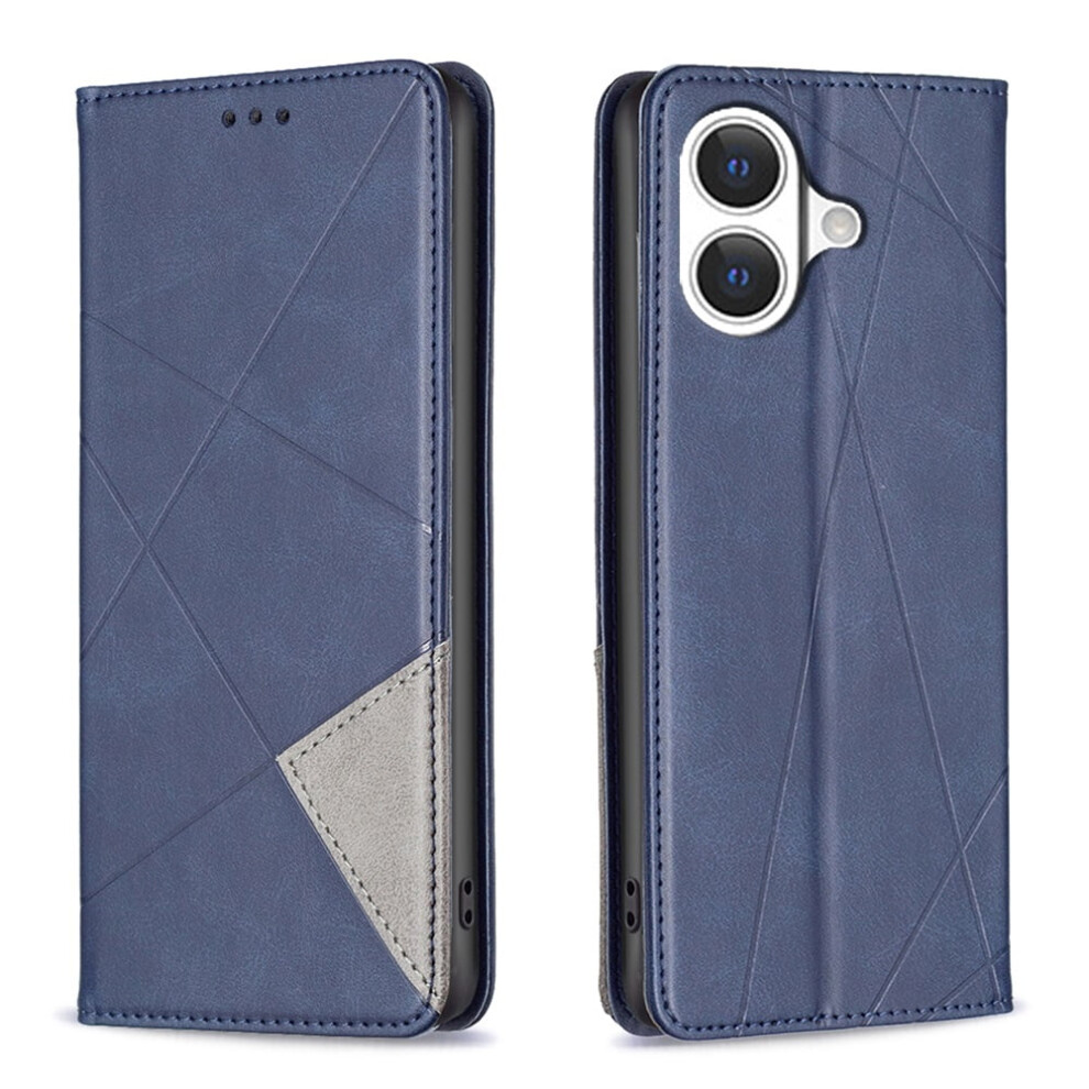 Rhombus Flip Wallet Case For Iphone 17 – Leather, Magnetic Closure, Card Holder, Shockproof, Kickstand, Blue 9327961769120