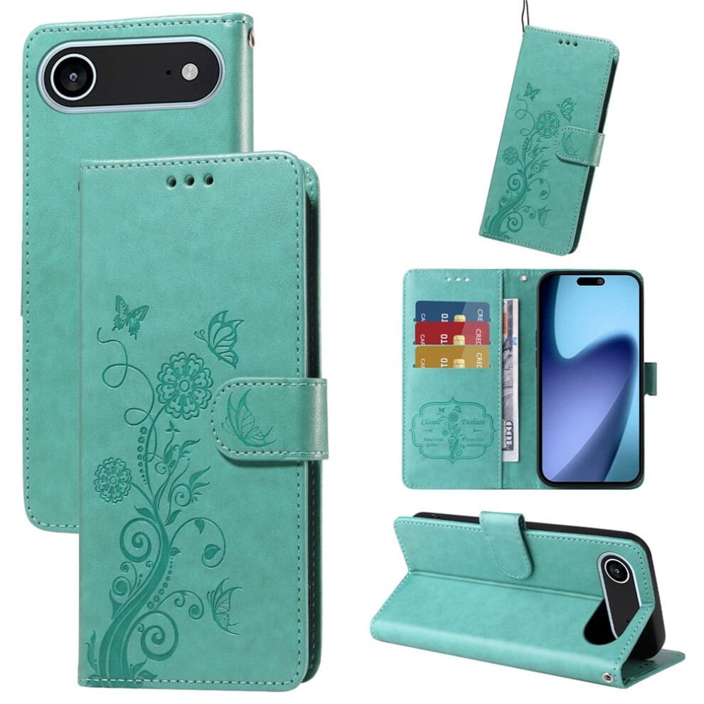 Embossed Butterfly Flower Leather Flip Case With Card Slots, Cash Compartment & KickstandâCompatible With Iphone Air Green 9327961768987