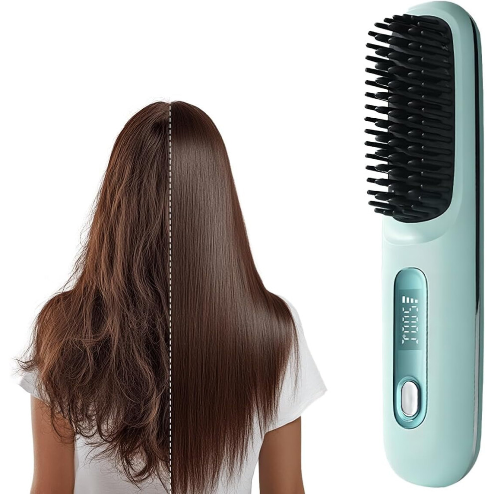 Purple Go Brush Pro 2025 Portable Straightening Brush With Lcd Temp Display, Fast-Heating Cordless Mini Hair Brush (Purple)