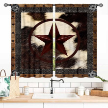 Rustic Brown Cowhide Curtains with Cow Print, Farmhouse Western Style, 2 Panels (55x39 in), Compatible with Bedroom/Living Room/Kitchen