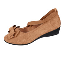 Willtoo Women’s Bowknot Ballet Shoes – Pointed Toe, Slip-On, Suede Mary Janes with Elastic Strap & Low Wedge Heel, Comfortable for Office or