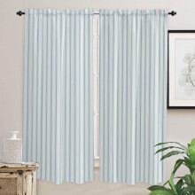 Teal Striped Window Curtains 52"x84", Rod Pocket, Farmhouse Modern Drapes for Kitchen, Bedroom, Living Room & Cafe – 2 Panels