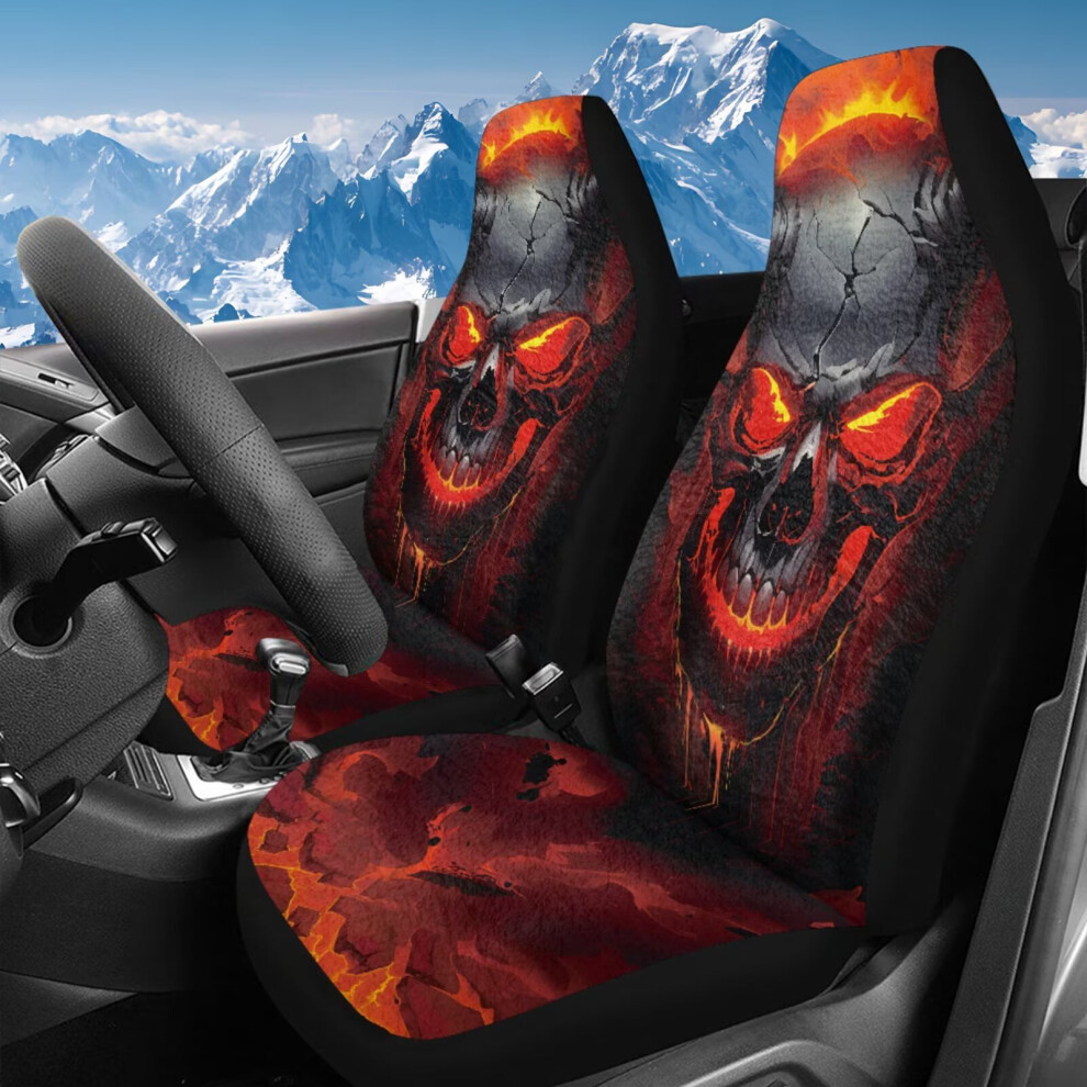 Fire Skull Car Seat Covers Front Set Of 2 Universal Fit Coral 9122141678434
