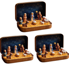 3Pcs Mini Christmas Nativity Set in a Tin Box, Pocket Size Figure Nativity Scene Decoration Set,Religious Easter Gift for Friends and Family
