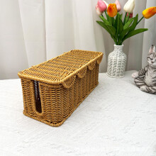 Boîte de rangement de câbles en rotin synthétique pour multiprises et cordons – Cache-câbles décoratif, organisateur de bureau facile à
