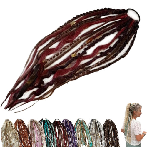 Dread Ponytail Extensions Elastic Boho Style with Beads