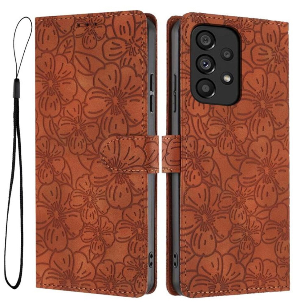 Cherry Blossom Embossed Leather Flip Wallet Case For Samsung Galaxy A53 Â Magnetic, Shockproof, Kickstand, Card Holder, Brown Red,Brown 9193271124290
