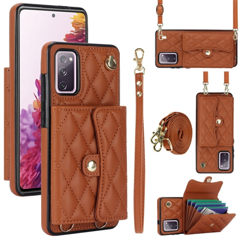 Rfid-Blocking Magnetic Flip Wallet Case For Samsung Galaxy S20 Fe Â With Multi-Card Slots, Detachable Shoulder & Wrist Straps Brown 9327961765368