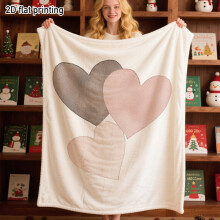 Soft-Tone 2D Watercolor Three-Heart Flannel Blanket - All-Season Cozy Cotton Throw for Sofa, Bed & Cafe