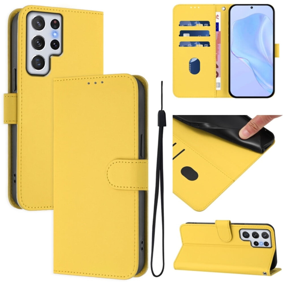 Wallet Case Compatible With Samsung Galaxy S22 Ultra 5G Â Pu Leather Magnetic Flip Folio, 3-Card Slot & Wrist Strap, Yellow 9353595681514