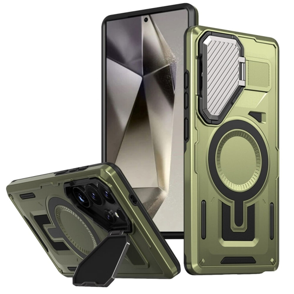 Rugged Magnetic Case For Samsung Galaxy S24 Ultra 5G (6.8") Â Military-Grade, Adjustable Metal Lens Cover & Magsafe Compatible, Green 9353595681088