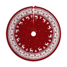 30" Red & White Christmas Tree Skirt with Reindeer & Snowflake Pattern – Soft Fluffy Xmas Mat for Holiday Decor