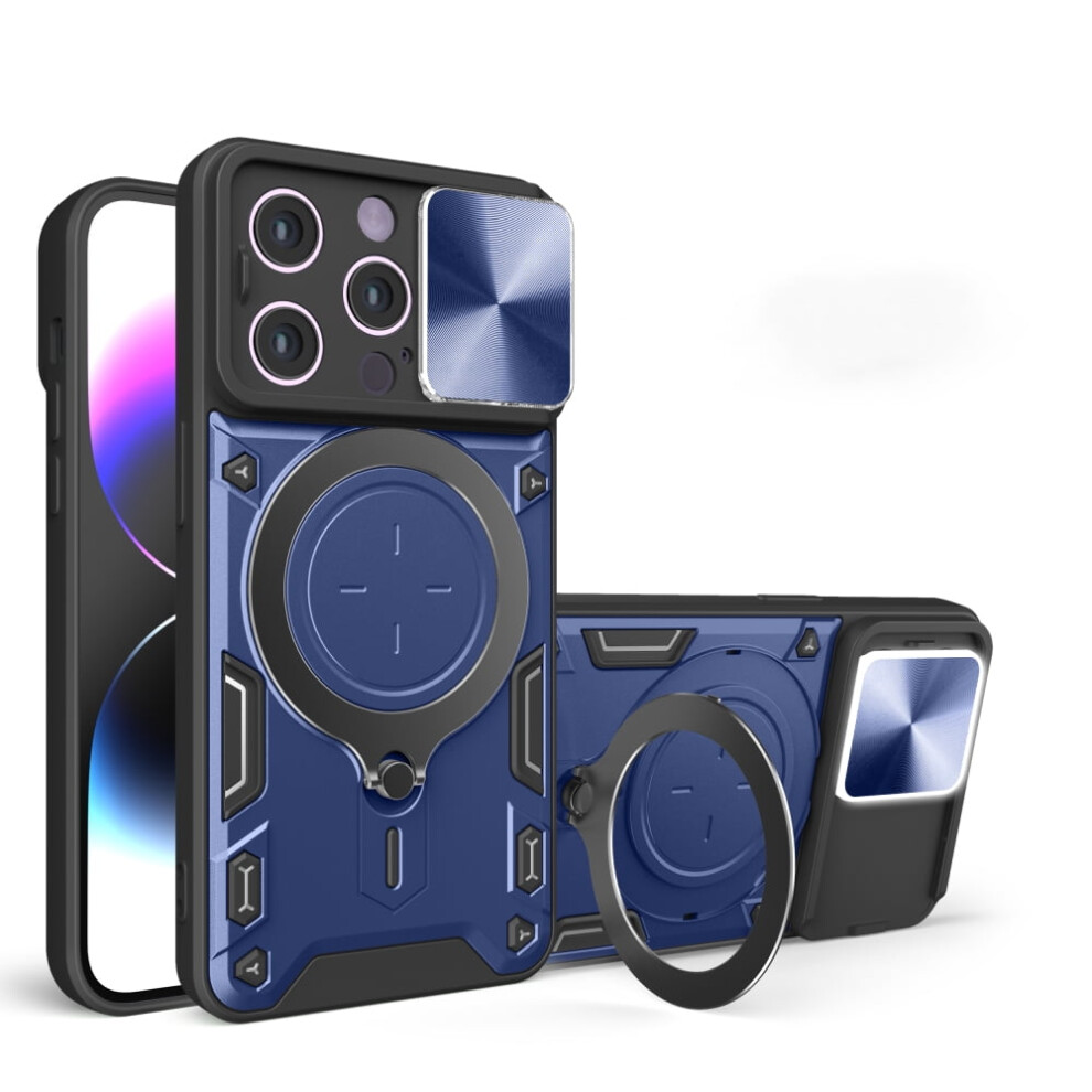 Heavy Duty Case For Iphone 14 Plus 6.7", Sliding Lens Cover, Magnetic Car Mount, Rugged Pc+Tpu Shockproof Case, Blue 9353595679672