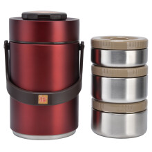 Lekvrije lunchbox met drie compartimenten, dubbelwandige vacuümisolatie, duurzame roestvrijstalen voedselcontainer met een grote inhoud van 2,3