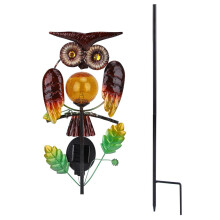 Molinillo de viento con forma de búho, luces decorativas de metal para exteriores, luces solares con estaca, luz suave, luces solares con carga