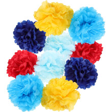 10 Stück Pompons aus Seidenpapier, Bastelpompons in Rot, Gelb, Hellblau, Blau und Königsblau