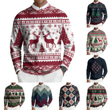 Gerippter Weihnachtspullover für Herren mit Weihnachtsbaum-Print, warmer Fleece-Pullover – Rot, Größe L (Passend für die Weihnachtssaison 2025)