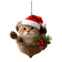 Ornamente de ghindă cu animale din pădure, decor confortabil pentru bradul de Crăciun, animale personalizate cu con de pin și pălărie roșie,