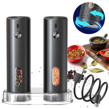 Upgraded Larger Capacity Electric Salt and Pepper Grinder Set, Rechargeable Salt and Pepper Shaker with LED Light