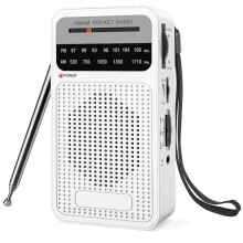 AM FM-Zakradio, Transistorradio met Luidspreker, Hoofdtelefoonaansluiting, Draagbare Radio voor Binnen- en Buitengebruik, Wit