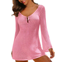 Women's Crochet Dress Long Sleeve Sun Protection Cover-Up
