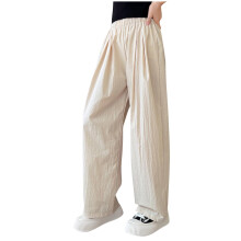 Meisjesbroek met wijde pijpen, casual model, palazzo broek met elastische taille en zakken, kaki, 6-7 jaar
