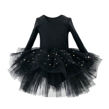 Toddler Girls Ballet Tutu Dresses Long Sleeve Sequin Tulle Ballerina Outfits Dance Leotards Black 2-3 Years