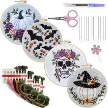 Halloween-Stickset für Anfänger und Erwachsene, DIY-Geister- und Gothic-Kreuzstich mit Stickrahmen und Mustern