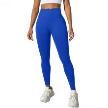 Effen, naadloze yogabroek met hoge taille voor dames, perzikkleurig ontwerp bij de heupen, zeer elastisch voor fitness, koningsblauw, maat L