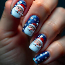Faux ongles Père Noël, 24 pièces, bleu brillant, style French manucure avec flocons de neige, compatibles avec la colle gel effet neige, cadeau de
