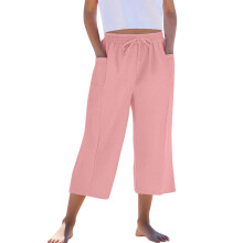 Tini lányoknak való capri nadrágok, nyári, bő, kényelmes, pamut, lenvászon, egyenes, széles szárú, húzózsinóros, rugalmas derekú,