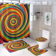 Conjunto de cortina de chuveiro com estampa psicodélica de arco-íris em espiral, 4 peças, com tapetes, design abstrato em espiral, durável e à