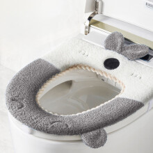 Funda de asiento de inodoro decorativa de felpa suave con bonito bordado, gruesa para mayor calidez en invierno, lavable a máquina (gris)