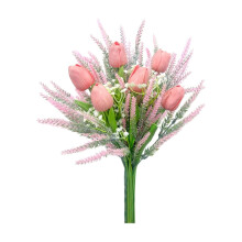 Kunstmatig boeket lavendel en tulpen – 12 stelen, UV-bestendig, realistische zijden bloemen voor thuis, als tafeldecoratie of voor een bruiloft.