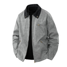 Jaqueta masculina casual esportiva para atividades ao ar livre, cor sólida, com bolso e zíper, cinza, tamanho XL.