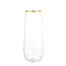 Gold Rim Disposable Champagne Flutes, 9oz, Shatterproof – Compatible with Weddings, Birthdays, Parties, Catering