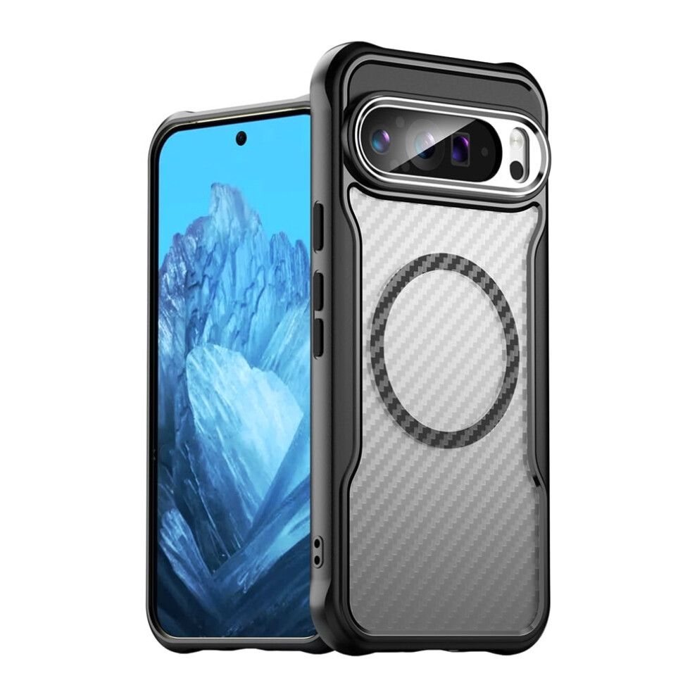 Carbon Fiber Magnetic Case For Google Pixel 9 Pro Xl, Compatible With Magsafe – Slim, Shockproof, Anti-Fingerprint, Matte Black 9482726166344