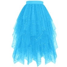 Damen Asymmetrischer Tüll-Pailletten-Midirock mit Sternenmuster, blau, Größe M
