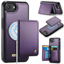 RFID-blockierende 2-in-1-MagSafe-Wallet-Hülle für iPhone 16e – PU-Leder, mit Ständer, Magnetverschluss, Lila